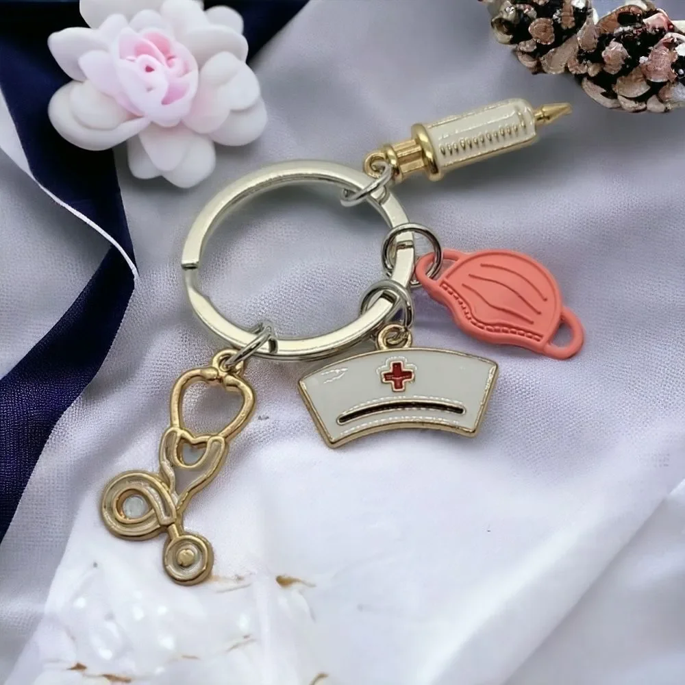 Nurse Keychain Stethoscope Syringe Mask Hat Medical Charms RN Nursing Gift
